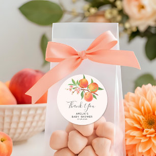 Kleine Pfirsich ist auf dem Weg Baby Shower Danke Runder Aufkleber