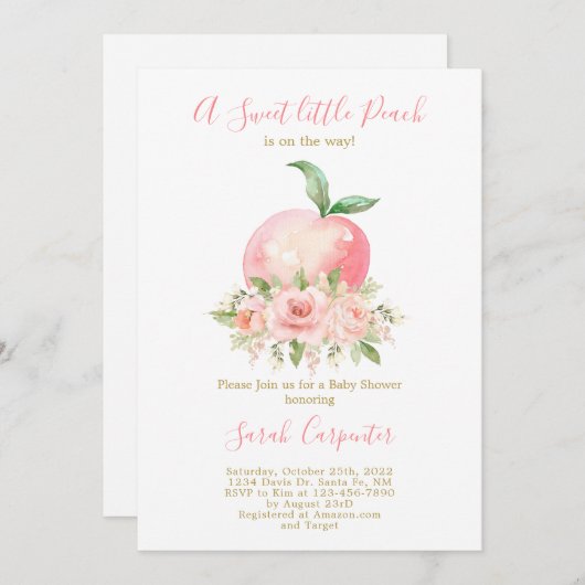 Kleine Pfirsichdusche Einladung (Vorne/Hinten)