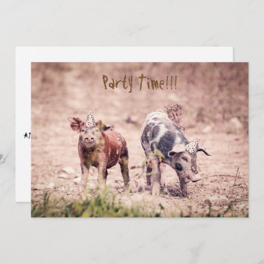 Kleine Piggy Party Einladung (Vorne/Hinten)