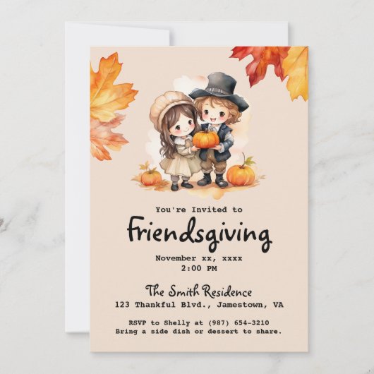 Kleine Pilgrims fallen Wasserfarbe Einladung (Vorderseite)