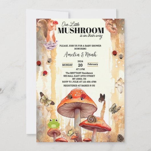 kleine Pilze rustikale Babydusche Einladung (Vorderseite)
