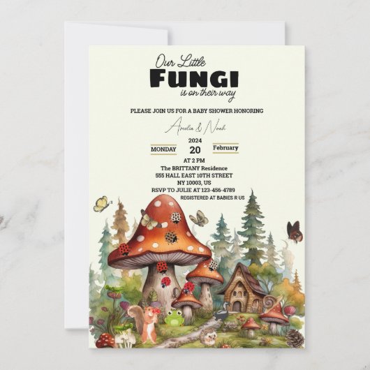 Kleine Pilzpilze, Whimsical Fall Baby Dusche Einladung (Vorderseite)