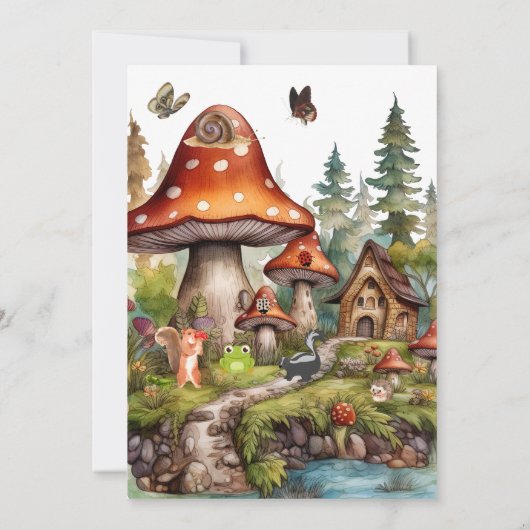 Kleine Pilzpilze, Whimsical Fall Baby Dusche Einladung (Rückseite)