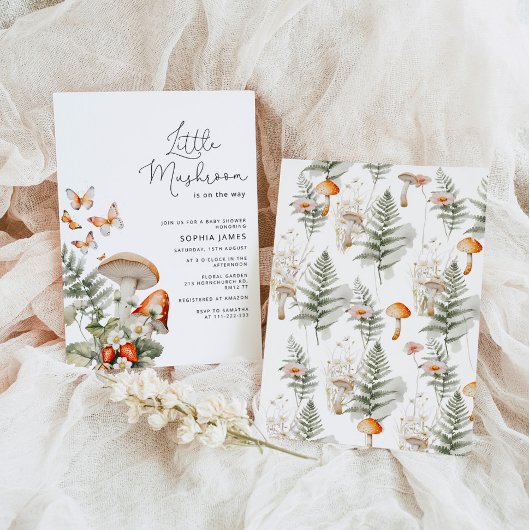 Kleine Pilzspülung mit minimaler Babydusche Einladung