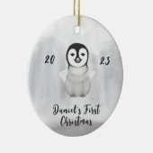 kleine Pinguine ersten Weihnachten Keramik Ornament (Rechts)