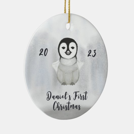 kleine Pinguine ersten Weihnachten Keramik Ornament (Rechts)