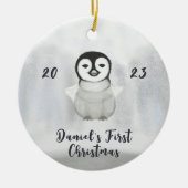 kleine Pinguine ersten Weihnachten Keramik Ornament (Vorne)