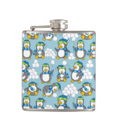 Kleine Pinguine Hintergrund Flachmann (Vorderseite)