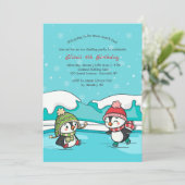 Kleine Pinguine Ice Skater Einladung (Stehend Vorderseite)