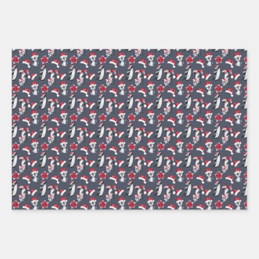 Kleine Pinguine in Weihnachtsmannmützen Geschenkpapier Set (Vorderseite 3)