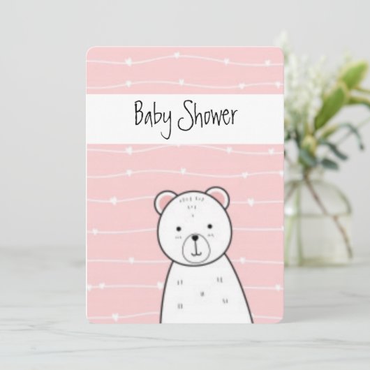 Kleine Pink Bear Baby Dusche Einladung (Stehend Vorderseite)