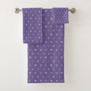Kleine Polka Herzen auf Ultra Violet Lila Badhandtuch Set