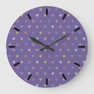 Kleine Polka Herzen auf Ultra Violet Lila Große Wanduhr