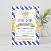 Kleine Prince Baby Dusche laden Royal Blue Gold ei Einladung (Stehend Vorderseite)
