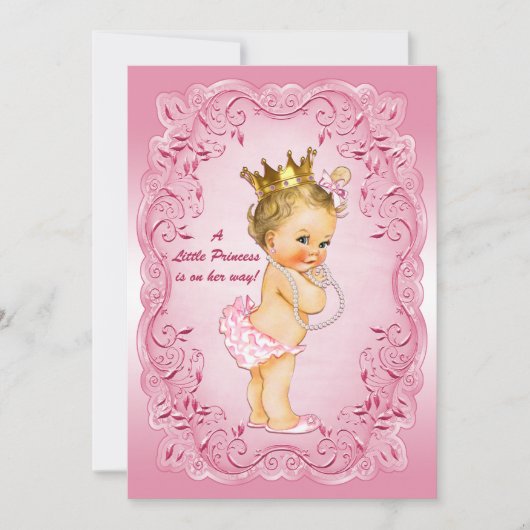 Kleine Princess Baby Dusche Gold Crown Rosa Rahmen Einladung (Vorderseite)