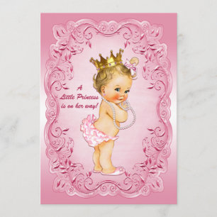 Kleine Princess Baby Dusche Gold Crown Rosa Rahmen Einladung