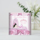 Kleine Princess Baby Dusche Mädchen Pink Damask Einladung (Stehend Vorderseite)