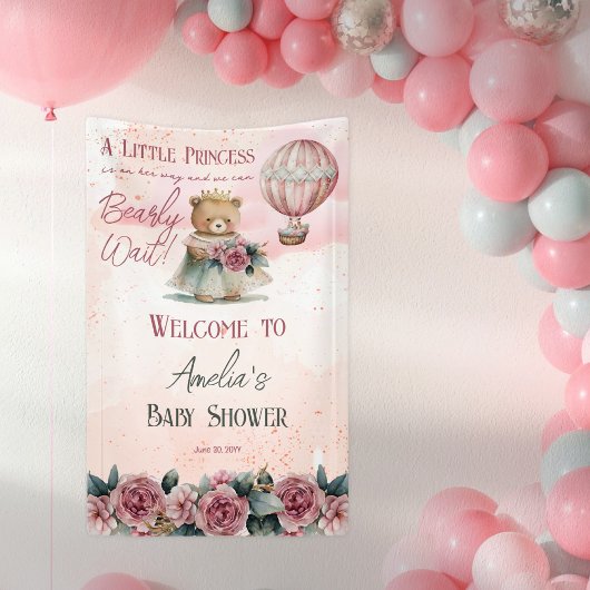 Kleine Princess Bear Bearly Wait Girl Baby Dusche Banner