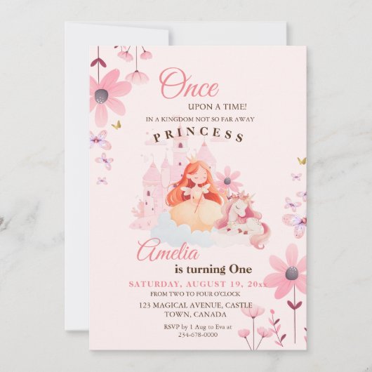 Kleine Princess Burg Blume Geburtstag Einladung (Vorderseite)