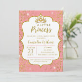 Kleine Princess Gold Crown Pink Baby Dusche Einladung (Stehend Vorderseite)