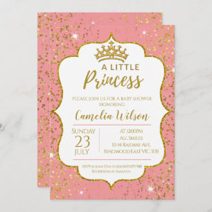 Kleine Princess Gold Crown Pink Baby Dusche Einladung