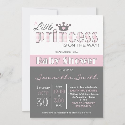 Kleine Princess-Kinderdusche Einladung (Vorderseite)