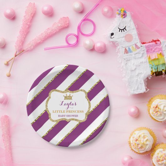 Kleine Princess-Papierplatte, Lila, Gold Glitzer Pappteller (Party)