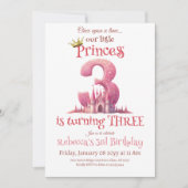 Kleine Princess Pink Burg Dritter 3. Geburtstag Einladung (Vorderseite)