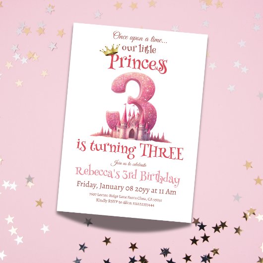 Kleine Princess Pink Burg Dritter 3. Geburtstag Einladung