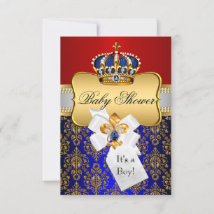 Kleine Prinz Blau Rot Krone Baby Shower Einladung