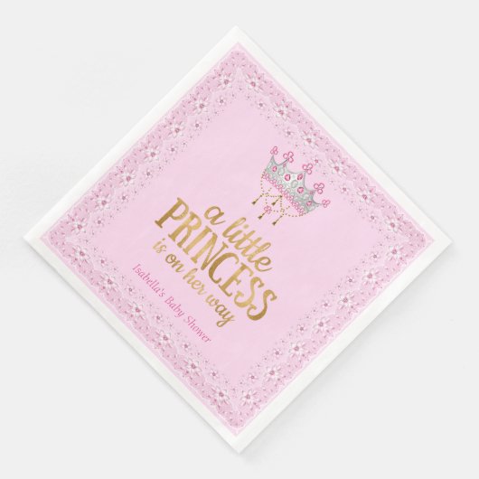 Kleine Prinzessin auf ihrem Weg Pink Gold Tiara Pa Serviette (Ecke)