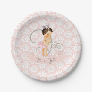 Kleine Prinzessin Baby Mädchen Blush Rosa & Silber Pappteller