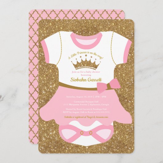 Kleine Prinzessin Baby Pajamas Shower Invitation Einladung (Vorne/Hinten)