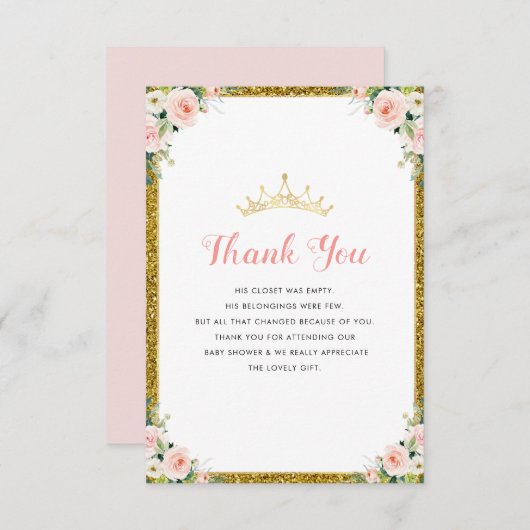 kleine Prinzessin Babydusche danke Karte (Vorne/Hinten)