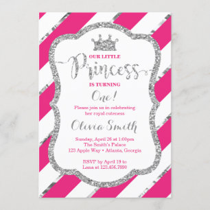Kleine Prinzessin Birthday Invitation Pink Silver Einladung