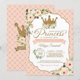 Kleine Prinzessin Blush Floral Royal Geburtstag Einladung