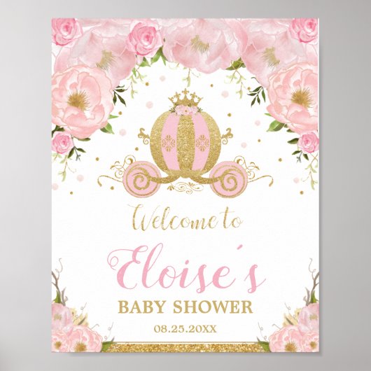 Kleine Prinzessin Carriage Blush Pink Floral Willk Poster (Vorne)