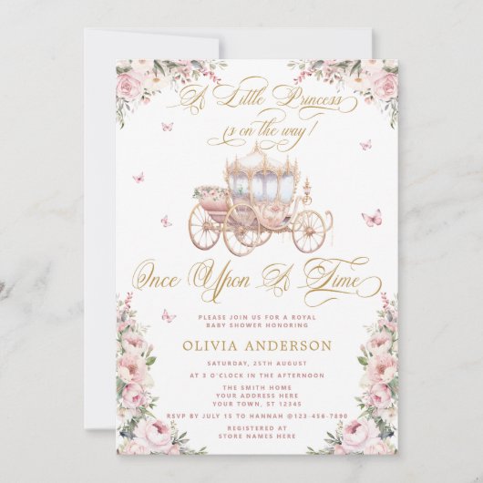 Kleine Prinzessin Carriage Mairtale Girl Dusche Einladung (Vorderseite)