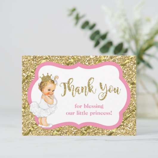 Kleine Prinzessin Danke Karte, Imitate Glitzer (Stehend Vorderseite)