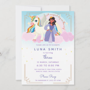 Kleine Prinzessin Einhorn Bunter Regenbogen Geburt Einladung