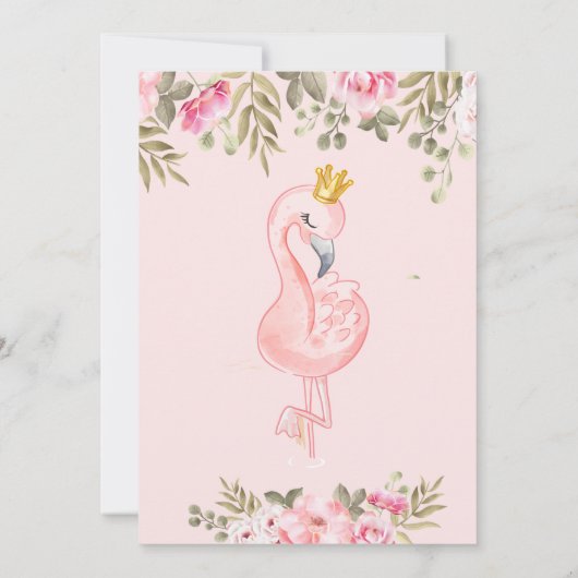 Kleine Prinzessin, Flamingo Crown Floral Baby Dusc Einladung (Rückseite)