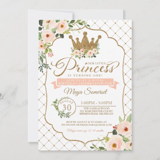 Kleine Prinzessin Floral u. Goldköniglicher Einladung (Vorderseite)