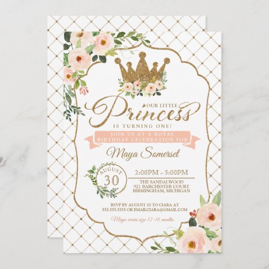 Kleine Prinzessin Floral u. Goldköniglicher Einladung (Vorne/Hinten)