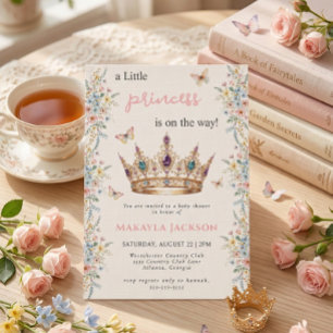 Kleine Prinzessin Krone Florale Schmetterling-Baby Einladung