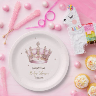 Kleine Prinzessin Krone Perlen Punkte Babyparty Pappteller
