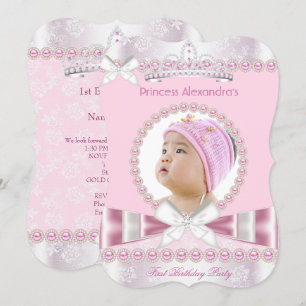 Kleine Prinzessin Mädchen Erste 1. Geburtstagsfeie Einladung