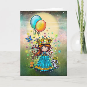 Kleine Prinzessin mit Ballons Whimsical Art Karte