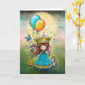 Kleine Prinzessin mit Balloons Whimsical Art Karte (Gelbe Blume)