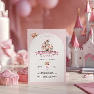 Kleine Prinzessin Pink Burg Krone Geburtstagsarche Einladung