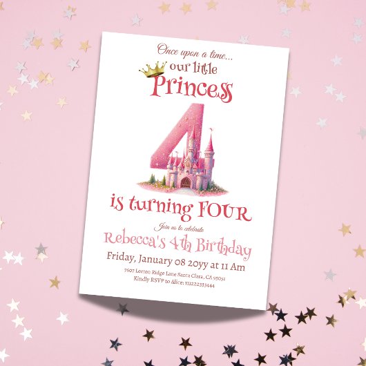 Kleine Prinzessin Pink Castle 4. Geburtstag Einladung